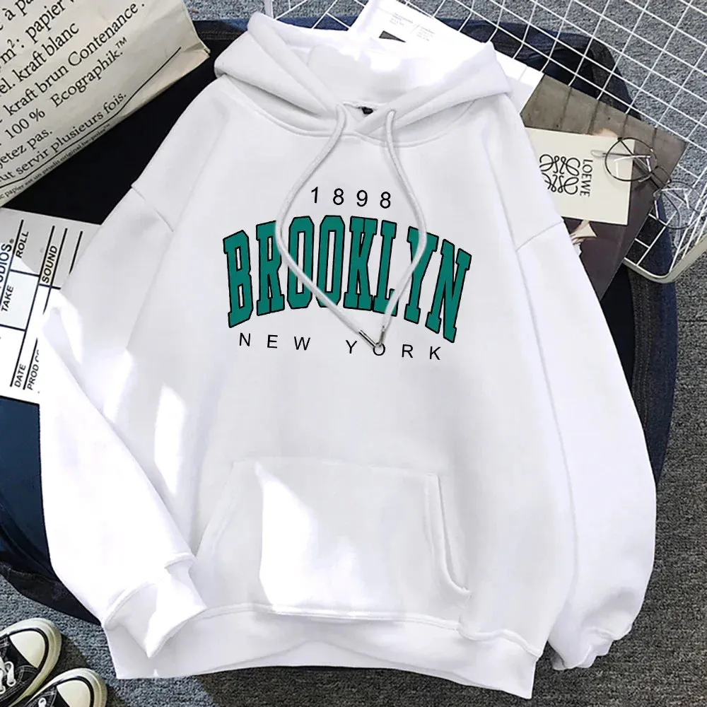 1898 Brooklyn New York Printed Women Hoodies Fashion Fleece Hoody Creativity Pullover Clothing Street Loose Sweatshirts Women'S