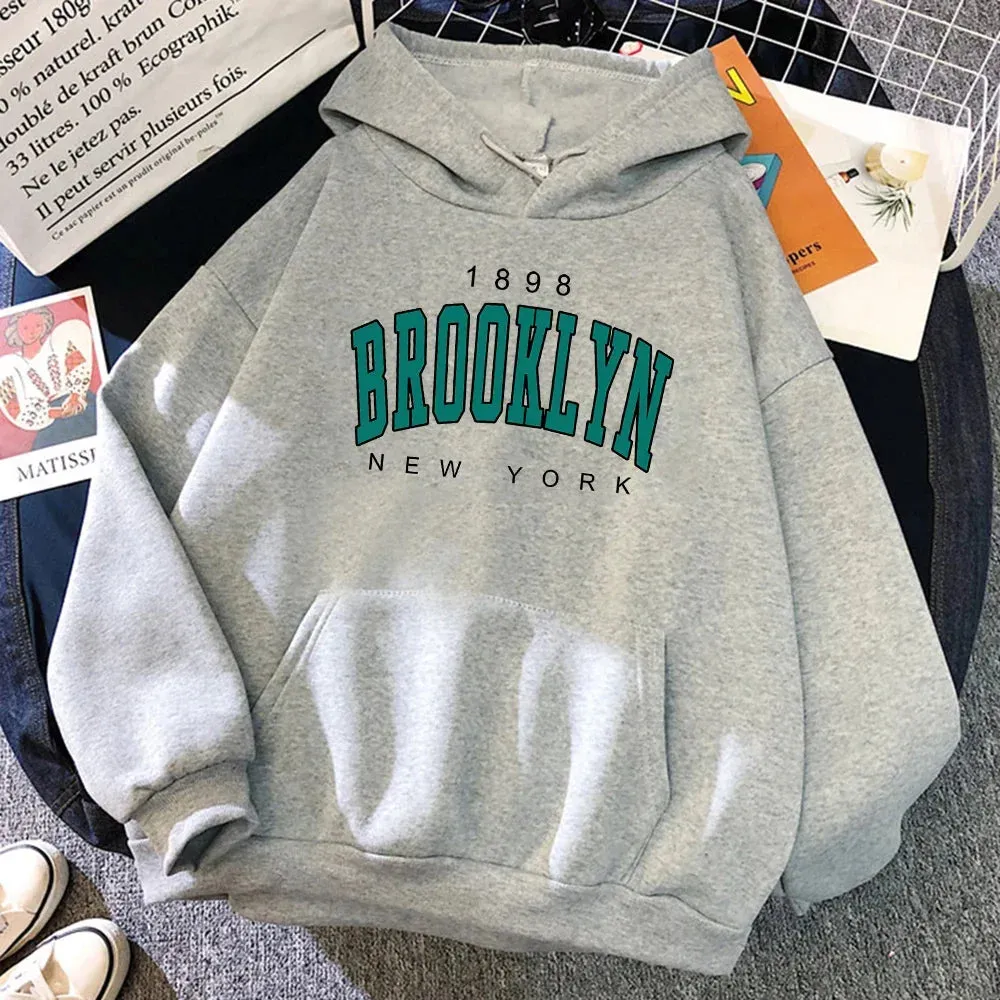 1898 Brooklyn New York Printed Women Hoodies Fashion Fleece Hoody Creativity Pullover Clothing Street Loose Sweatshirts Women'S