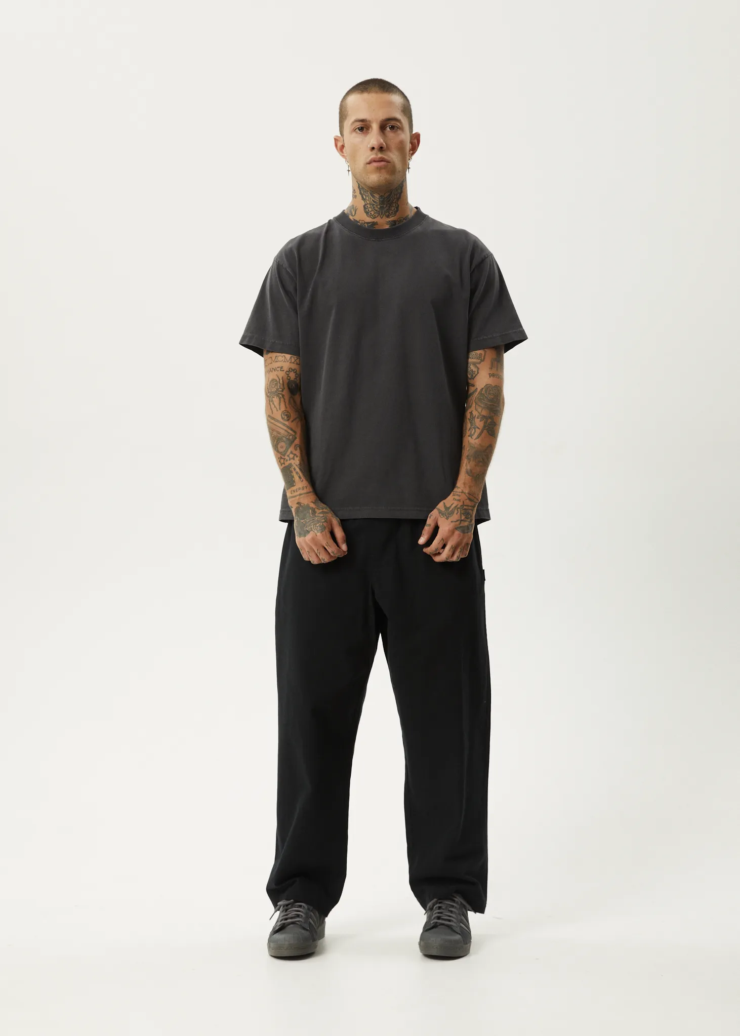 AFENDS Mens Ninety Eights - Baggy Elastic Waist Pants - Black