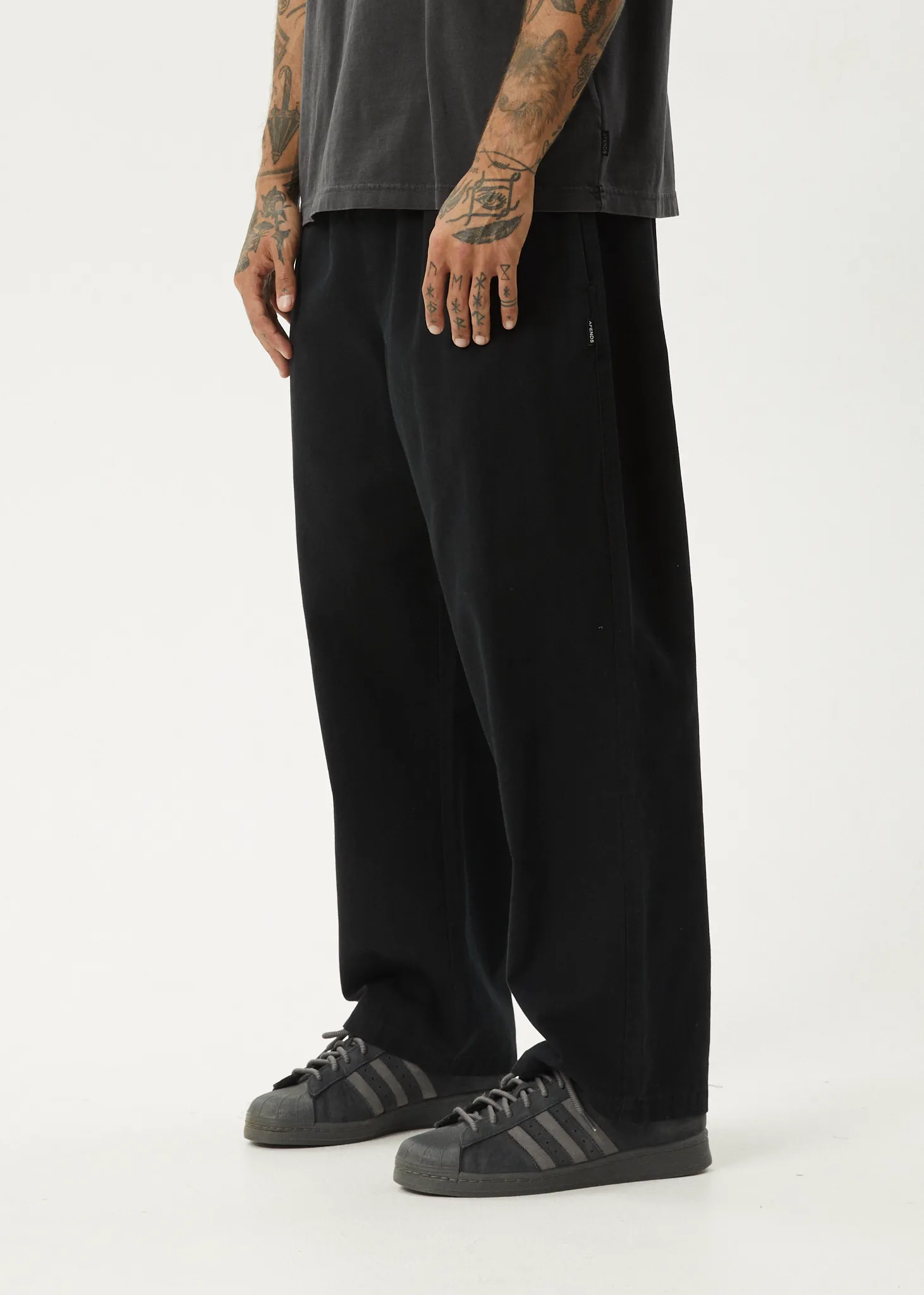 AFENDS Mens Ninety Eights - Baggy Elastic Waist Pants - Black