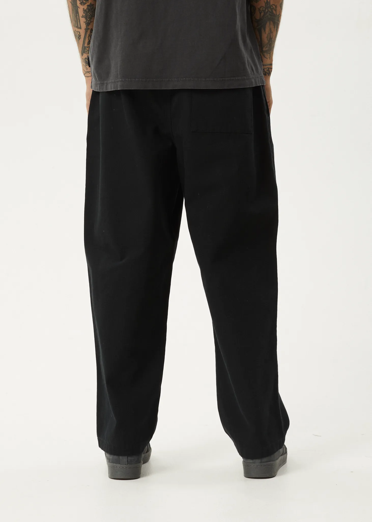 AFENDS Mens Ninety Eights - Baggy Elastic Waist Pants - Black