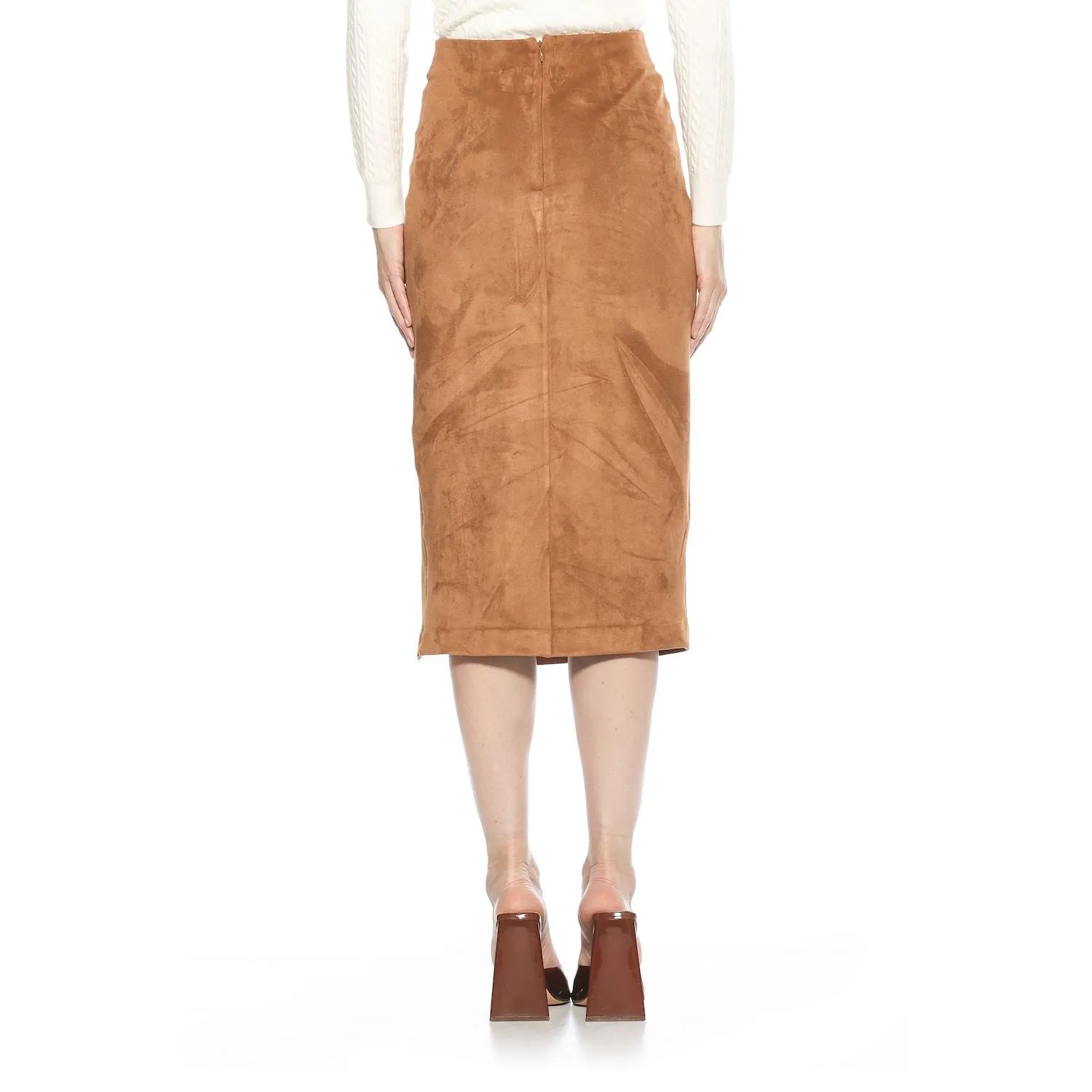 ALEXIA ADMOR Zayla women's suede pencil skirt with ruffles ALEXIA ADMOR, brown