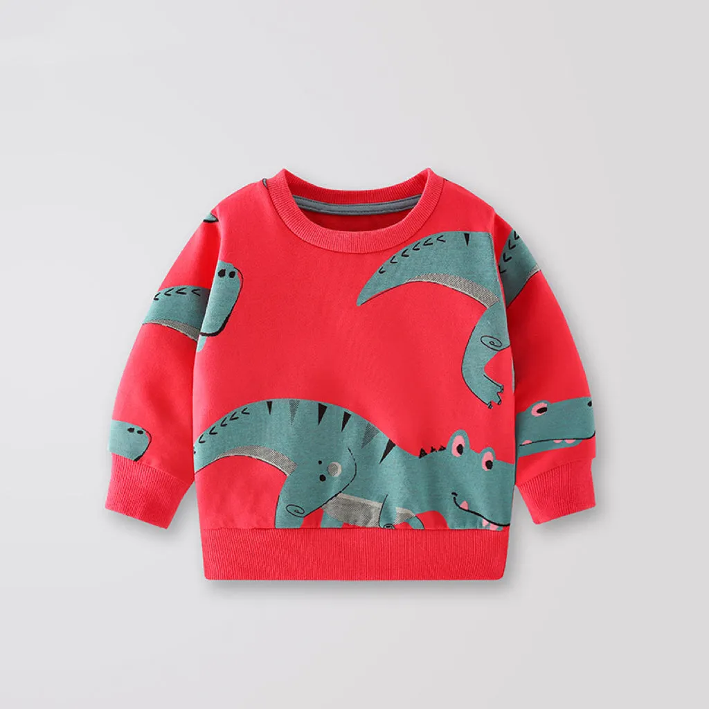 Baby Boy Dinosaur Pattern Long Sleeve Crewneck Hoodies by MyKids-USA™