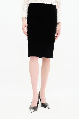 Black Velvet Midi Pencil Skirt