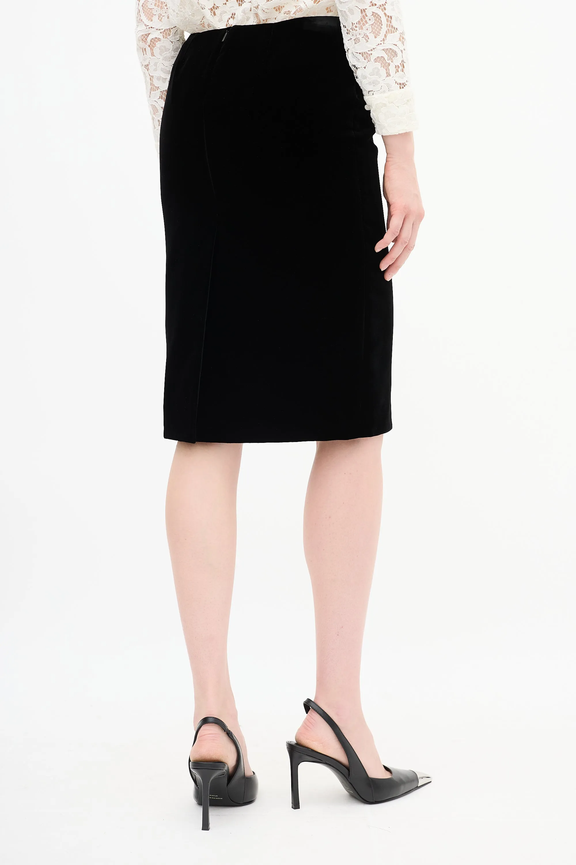 Black Velvet Midi Pencil Skirt