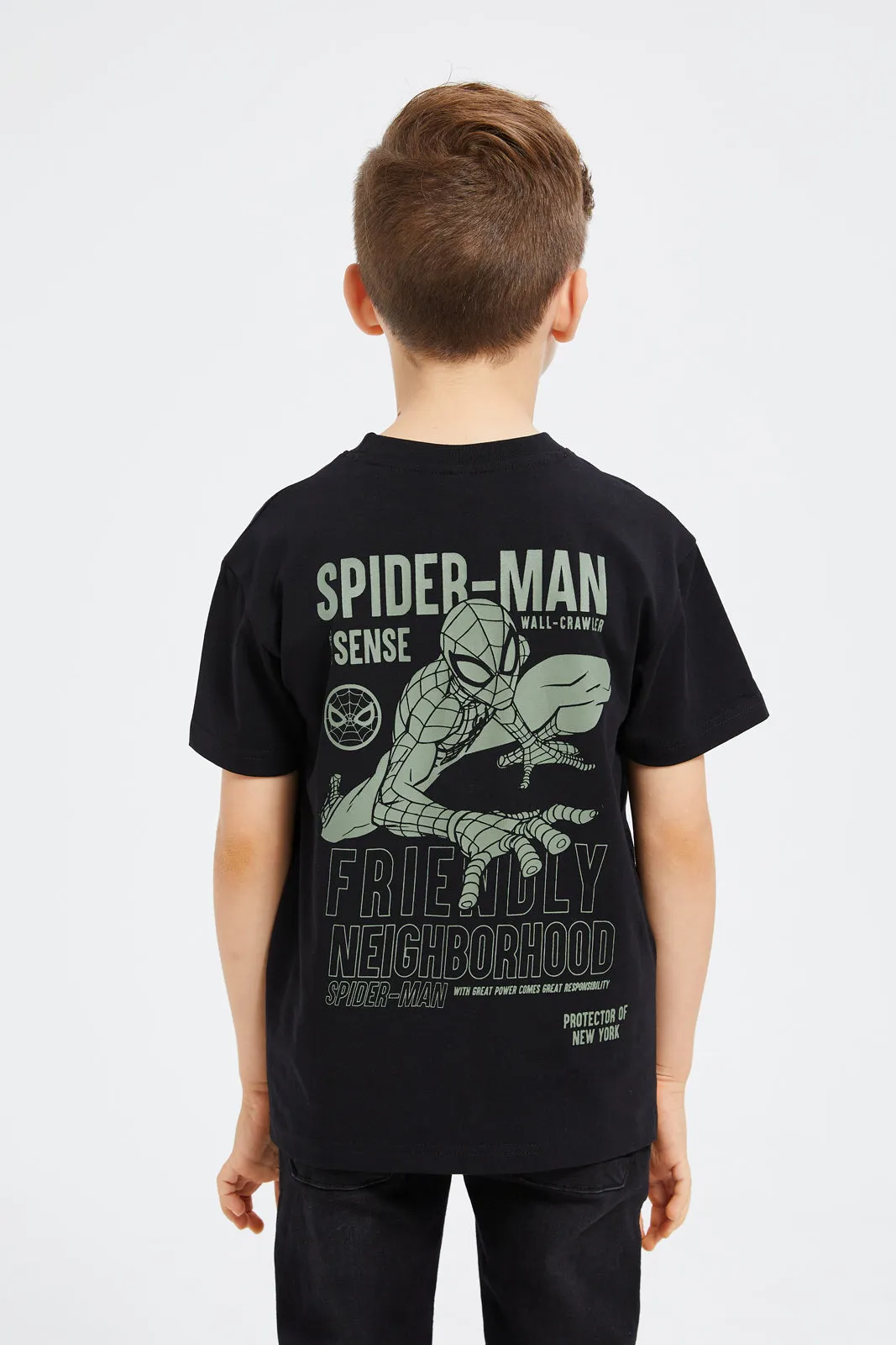 Boys Black Spider Man Short Sleeve T-Shirt