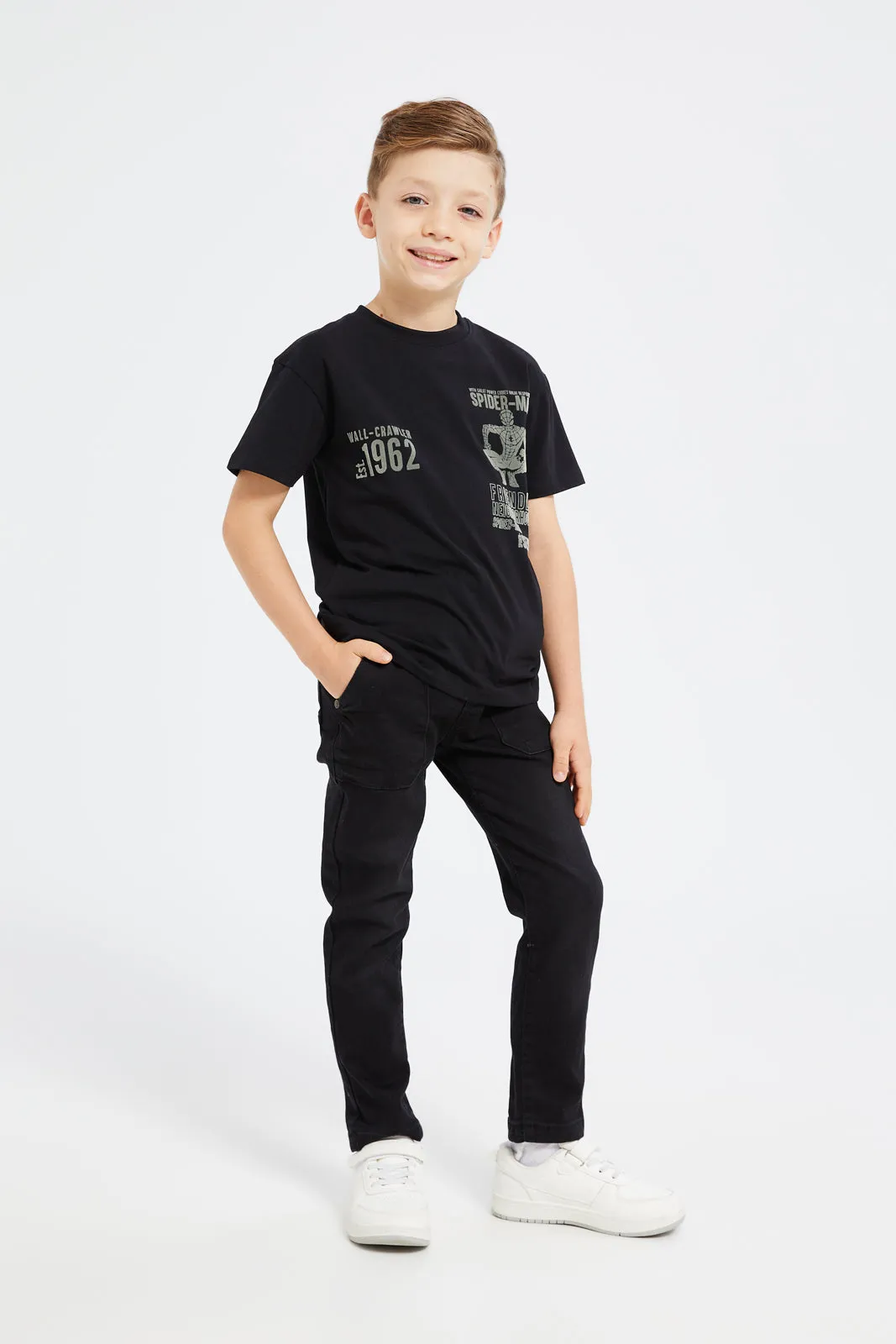 Boys Black Spider Man Short Sleeve T-Shirt