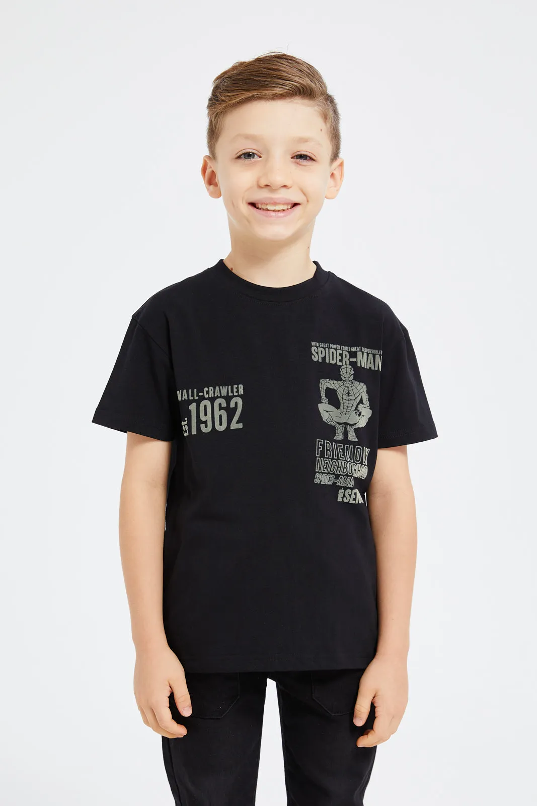 Boys Black Spider Man Short Sleeve T-Shirt