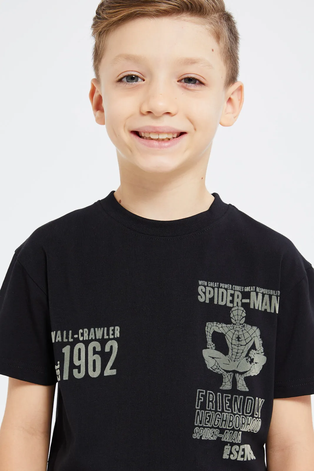 Boys Black Spider Man Short Sleeve T-Shirt