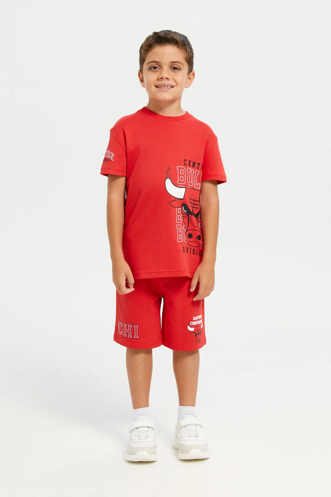 Boys Red Printed Chicago Bulls T-Shirt