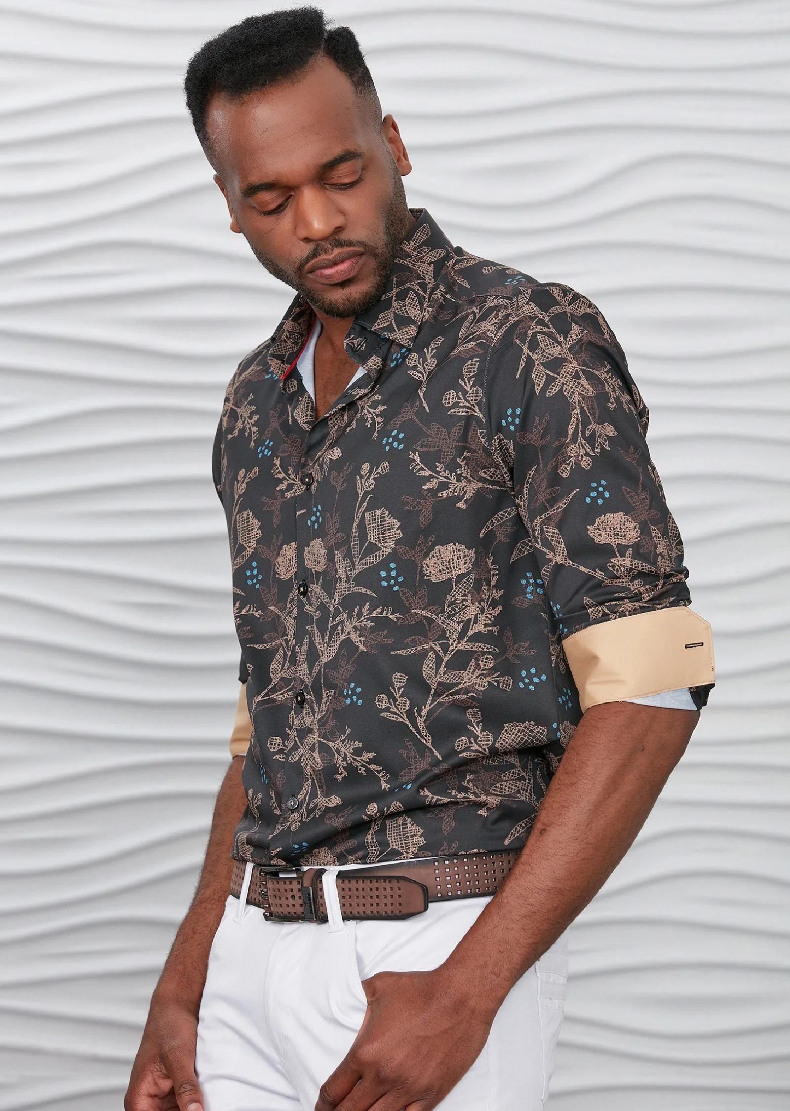 Brown Floral Print Silky Shirt