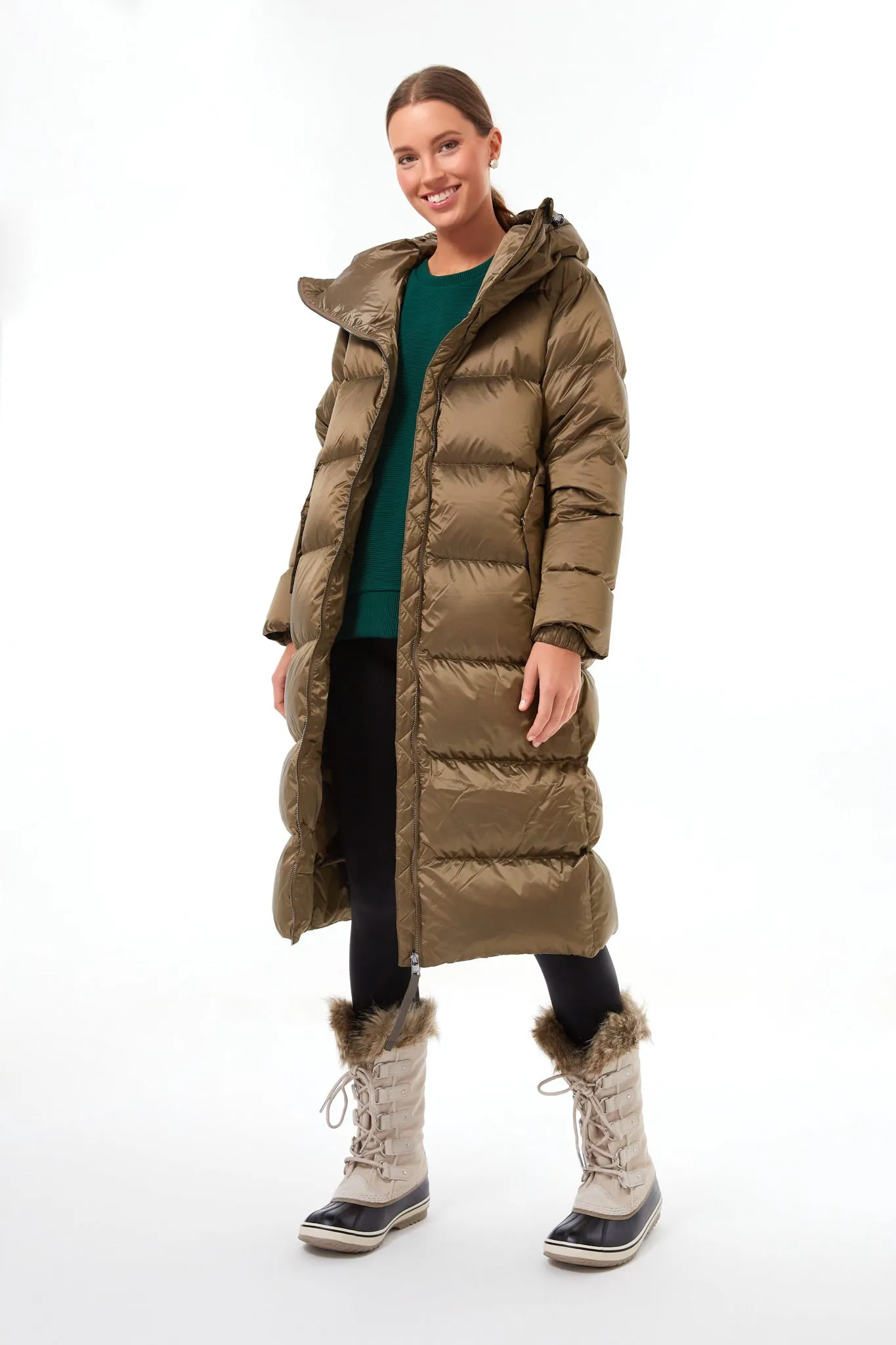 Brushed Olive Metallic Payton Puffer Coat