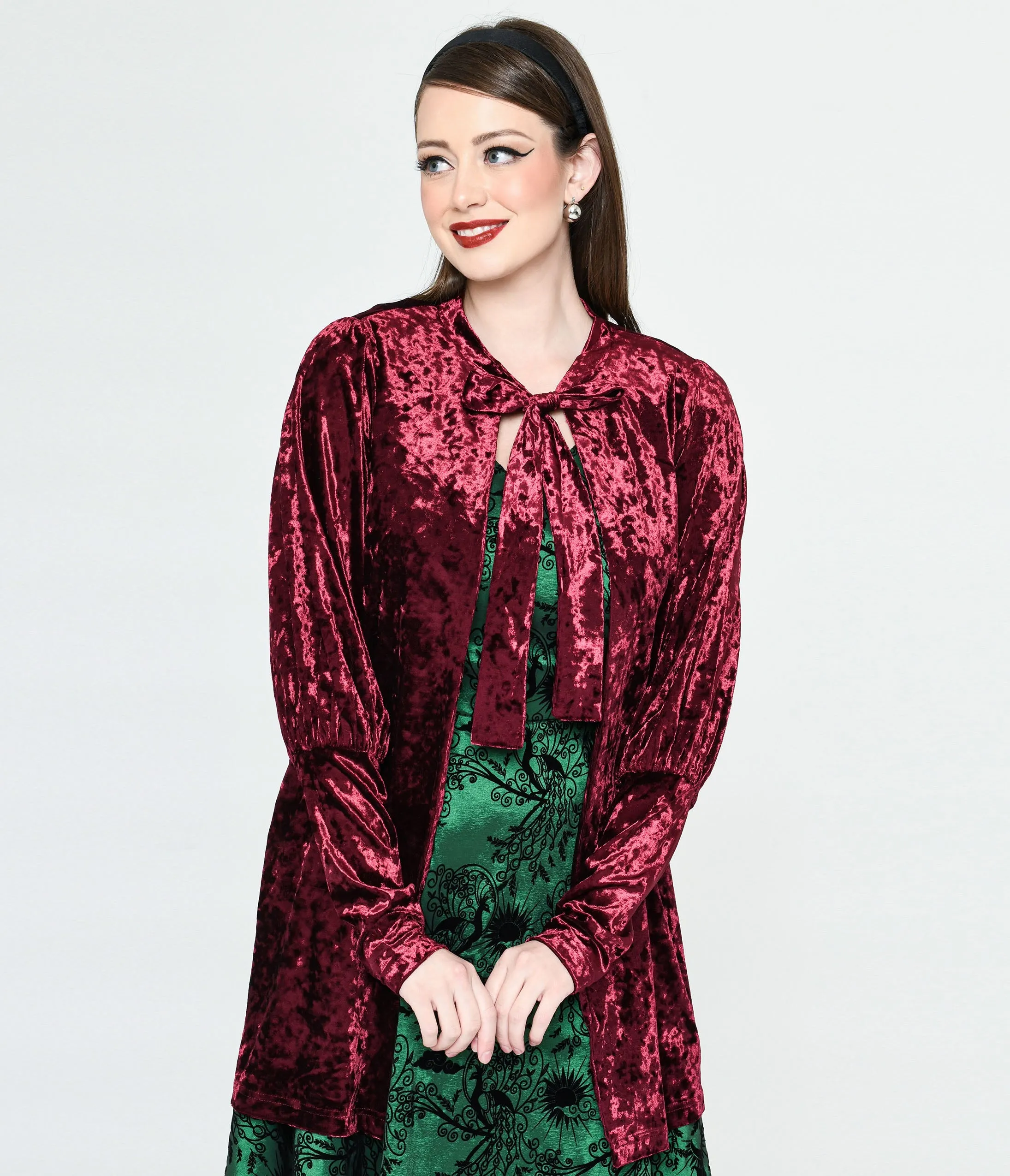 Burgundy Crushed Velvet Hellfire Cardigan