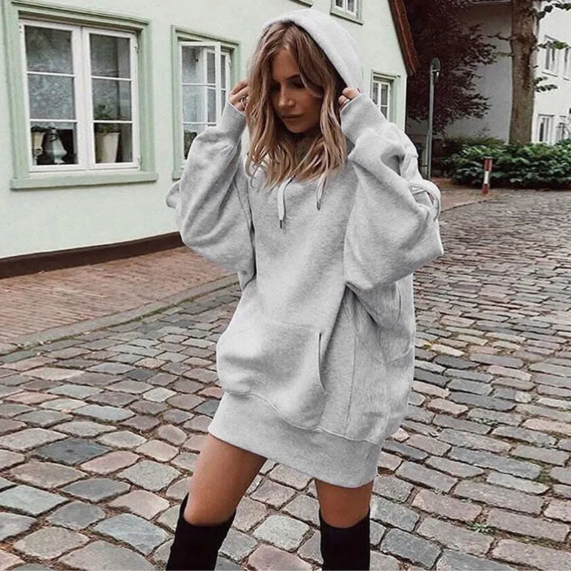 Casual Drawstring Hooded Sweatshirt Long Sleeve Solid Color Slim Wholesale Women Clothing