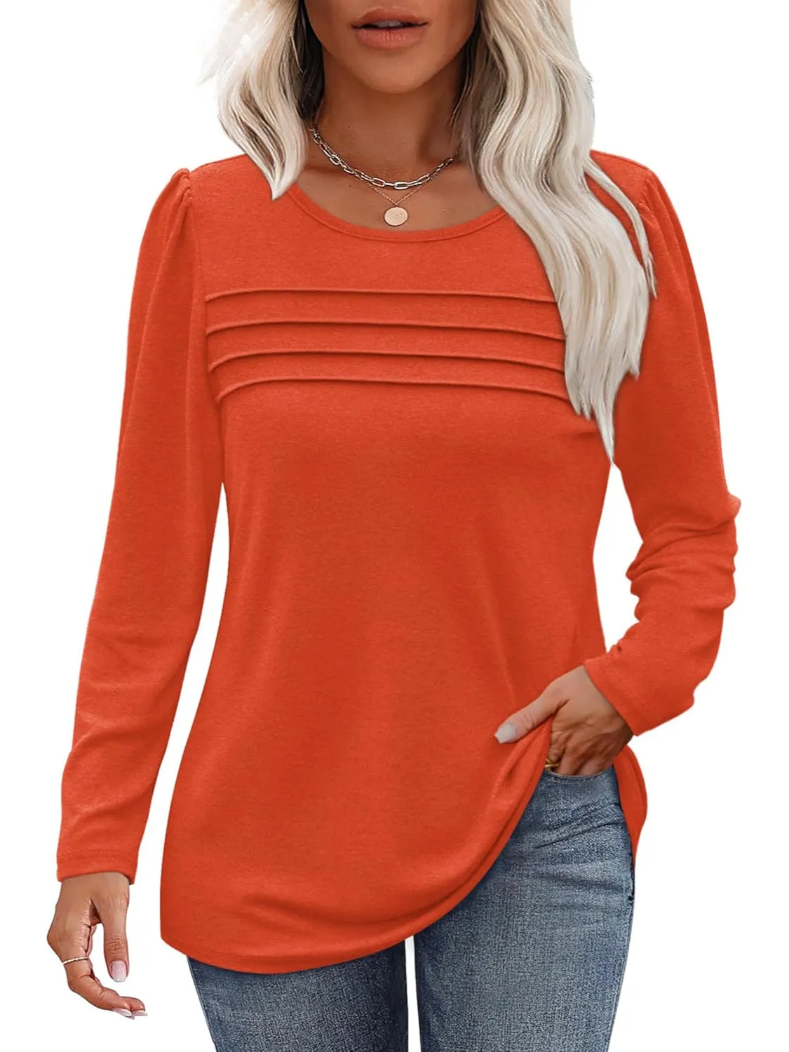 Casual Long Sleeve Pleated Pullover Top