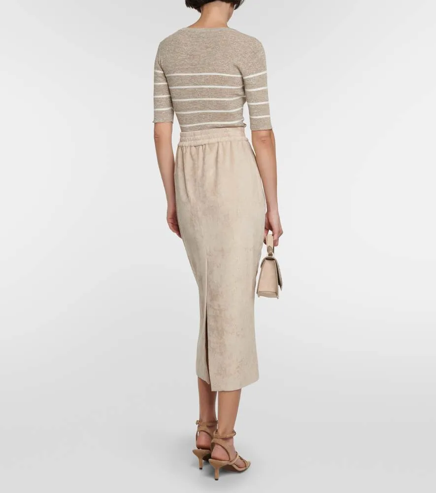 Corduroy midi pencil skirt BRUNELLO CUCINELLI, beige