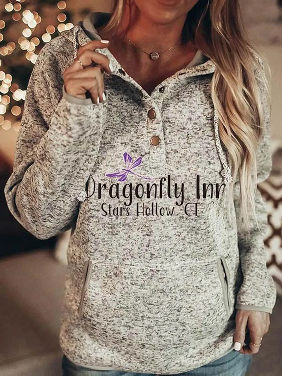 Dragonfly Printed Casual Hoodie Sweatshirt