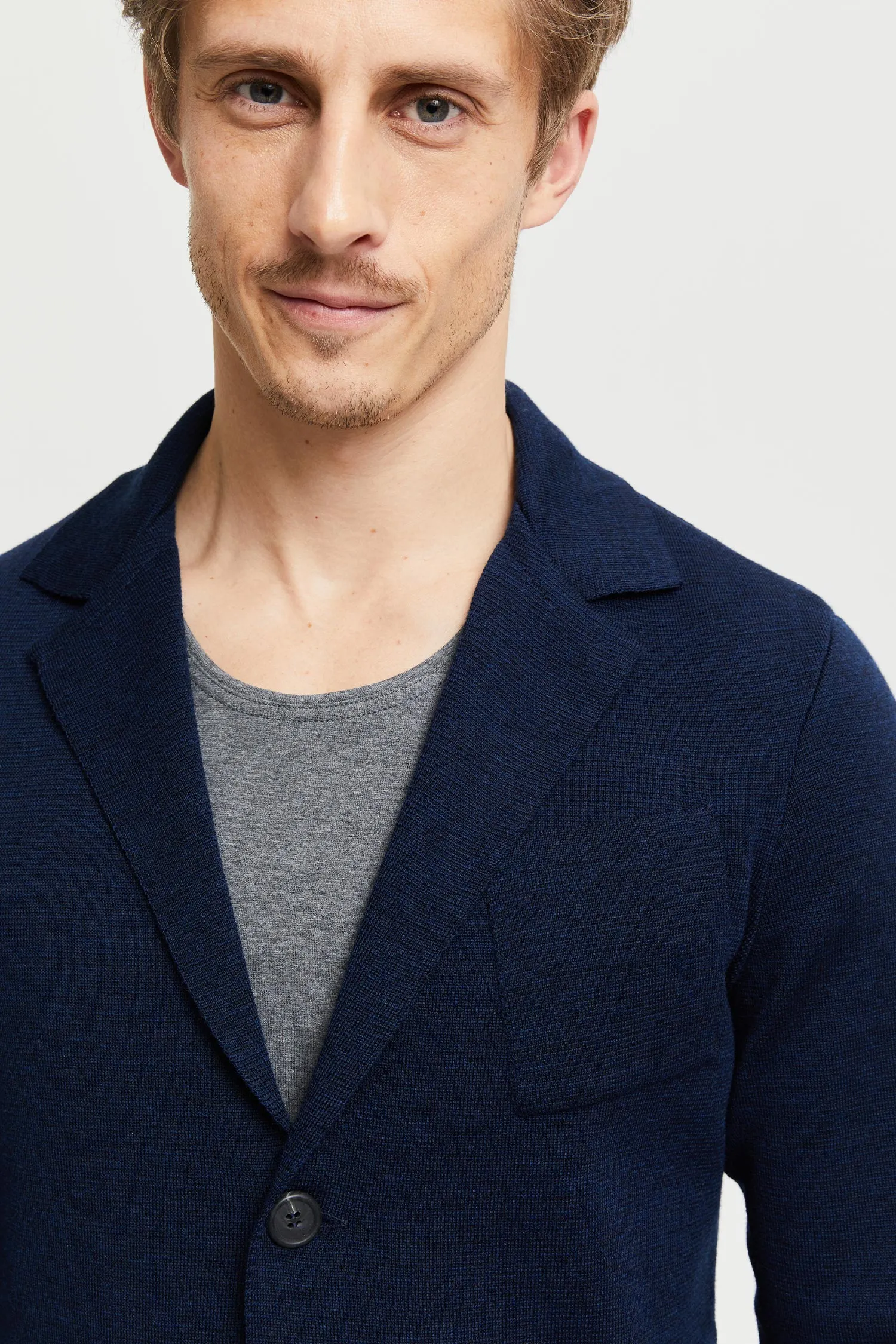 Elias Extre Fine Merino Wool Cardigan Blue