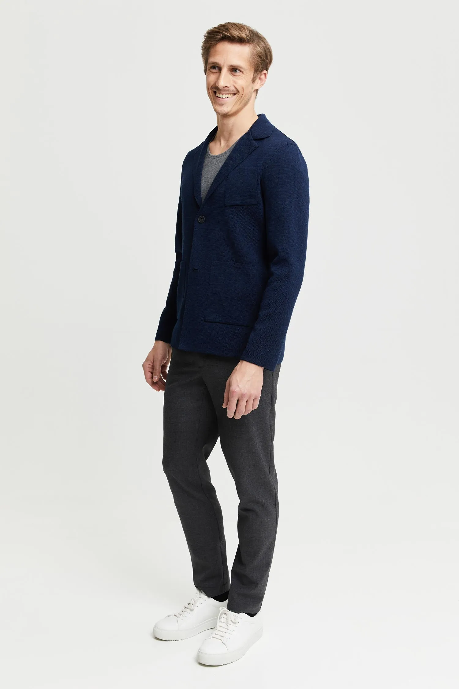 Elias Extre Fine Merino Wool Cardigan Blue