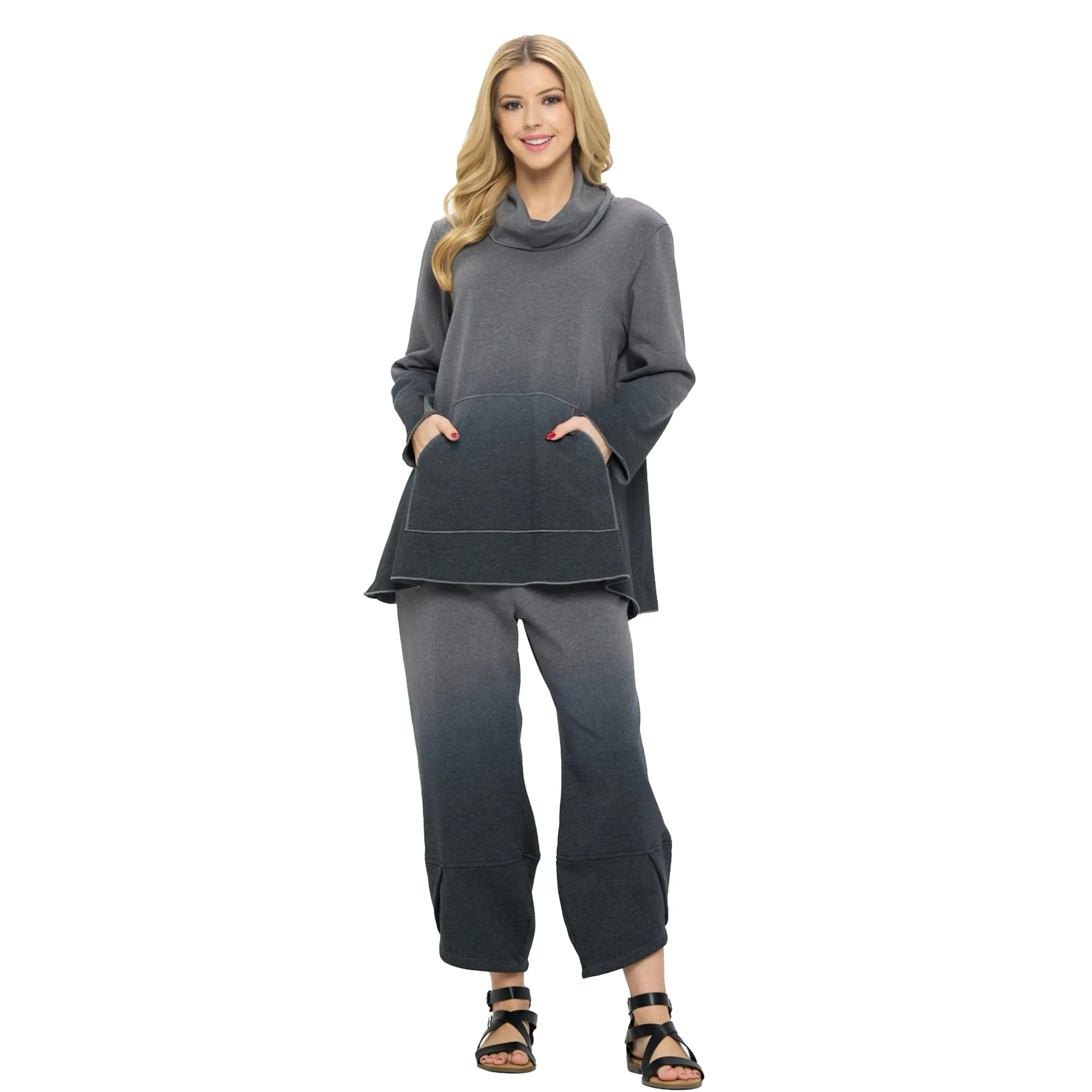 Focus Fashion Dip-Dye Pull-On Pant in Charcoal/Black - FT-4067-CBK