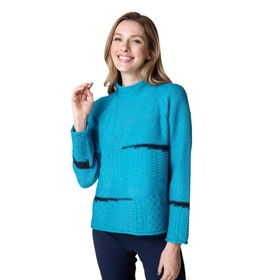 Habitat "Harvest Tweed" Mixed Cable Stitch Pullover in Capri - 89101-CPR