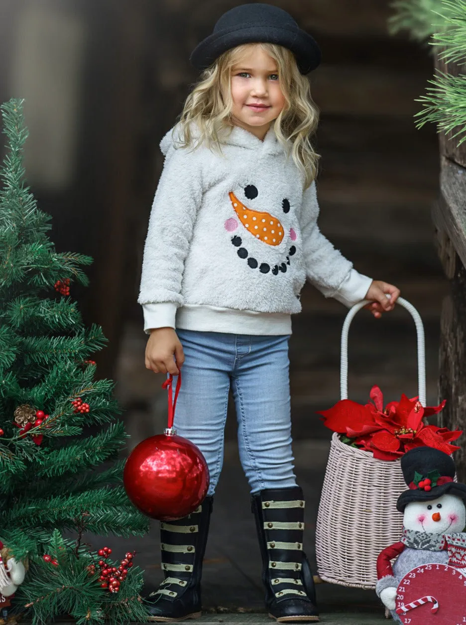 Happy Snowman Long Sleeve Fleece Hoodie