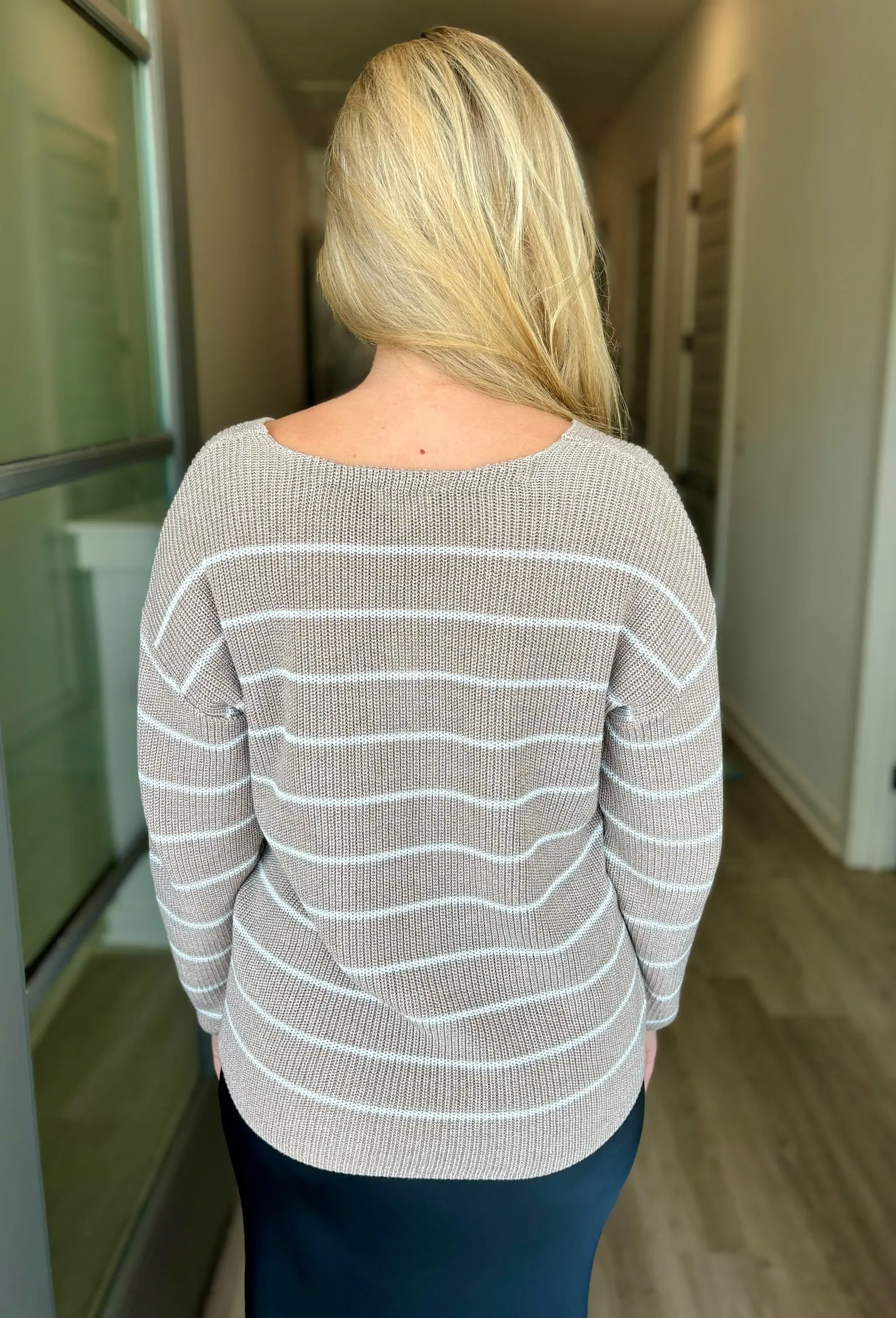 Heather Cashew Stripe Tucker Sweater