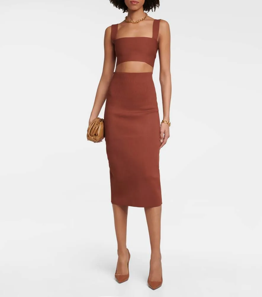 High waist pencil skirt VICTORIA BECKHAM, brown