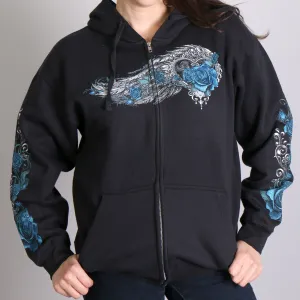 Hot Leathers GLZ4345 Women's 'Angel Roses' Zip Up Hooded Black Sweat Shirt