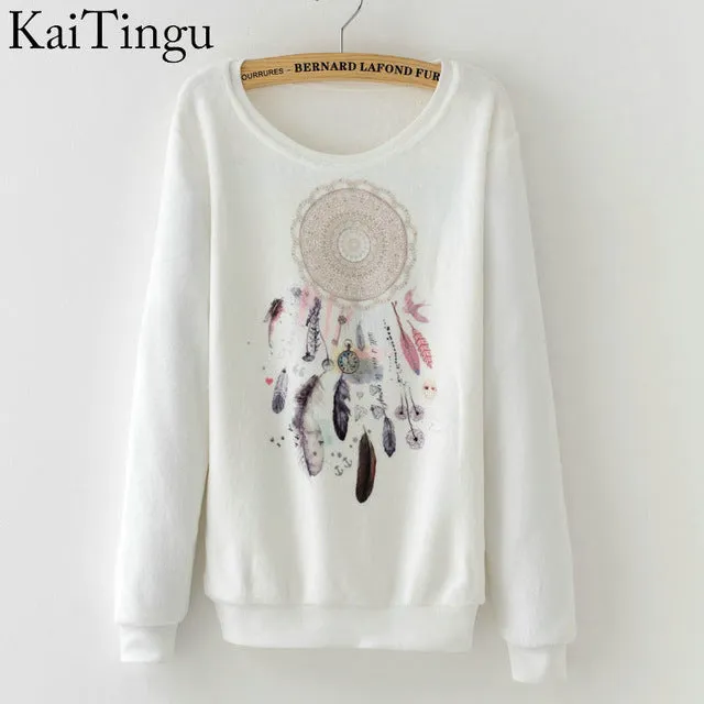 KaiTingu Brand 2017 New Fashion Autumn Women Long Sleeve Flannel Tracksuit Hoodie Dream Catcher Print Casual Pullover Sweatshirt