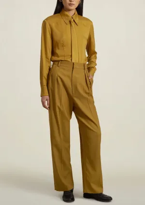 Lea Slim Blouse with Tie, Chartreuse