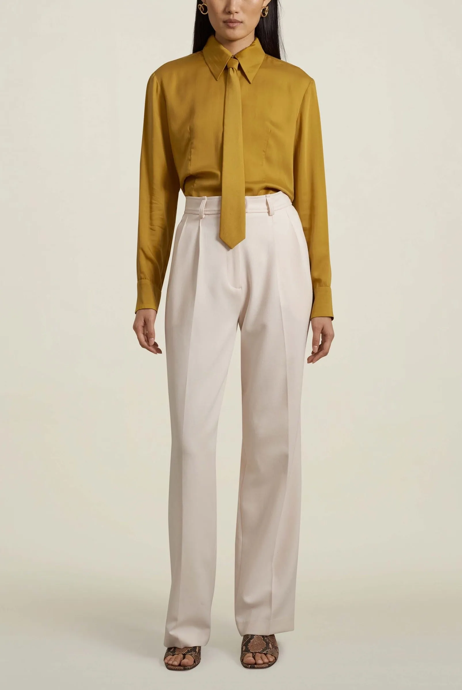 Lea Slim Blouse with Tie, Chartreuse