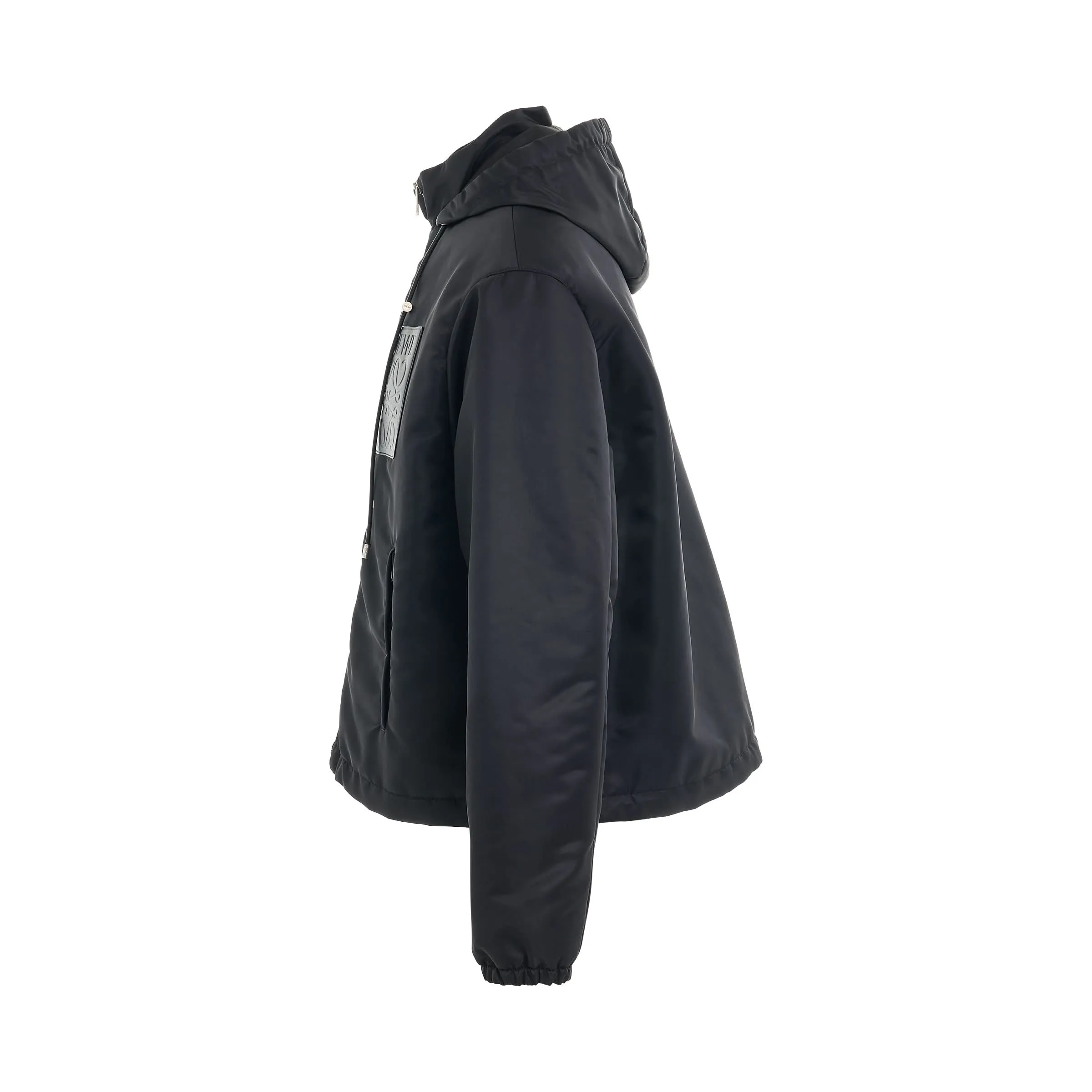 Leather Patch Hooded Jacket in Black