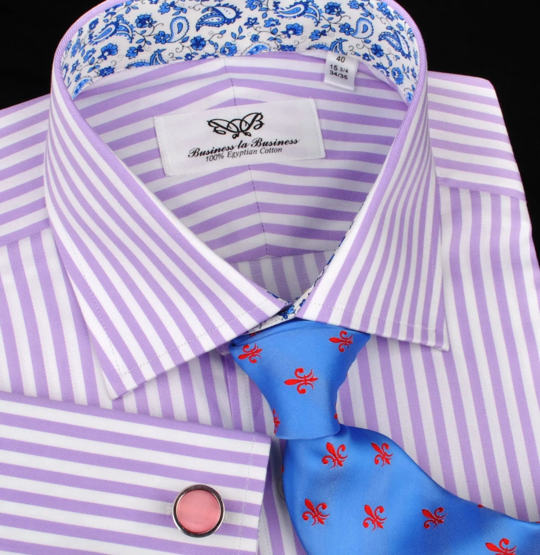 Lilac White Herringbone Formal Business Dress Shirt in Luxury Herringbone Stripe and French Double Cuffs