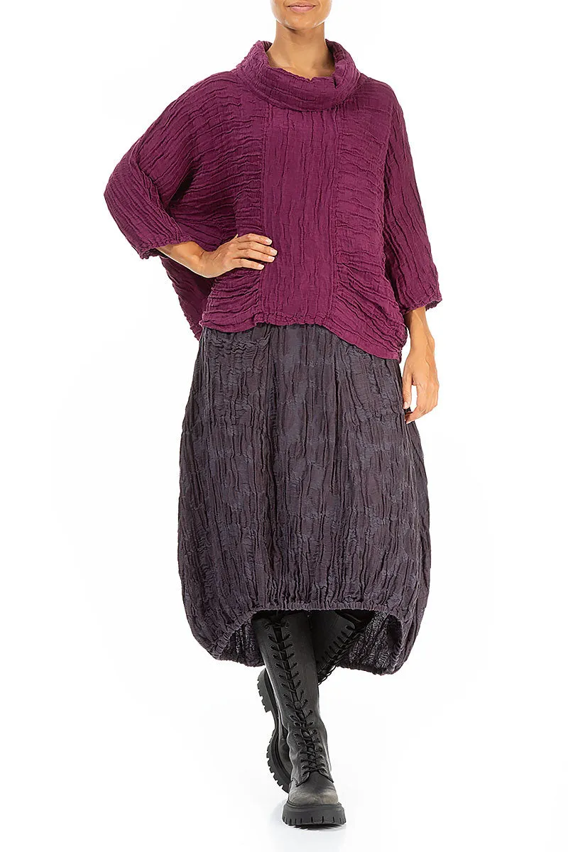 Longer Back Vintage Violet Circle Silk Linen Skirt