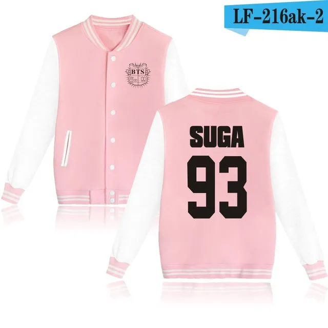 LUCKYFRIDAYF Women Kpop BTS Bangtan Boys Baseball Uniform Jungkook Jhope Jin Jimin V Suga Long Sleeve Jacket Casual Sweatshirt