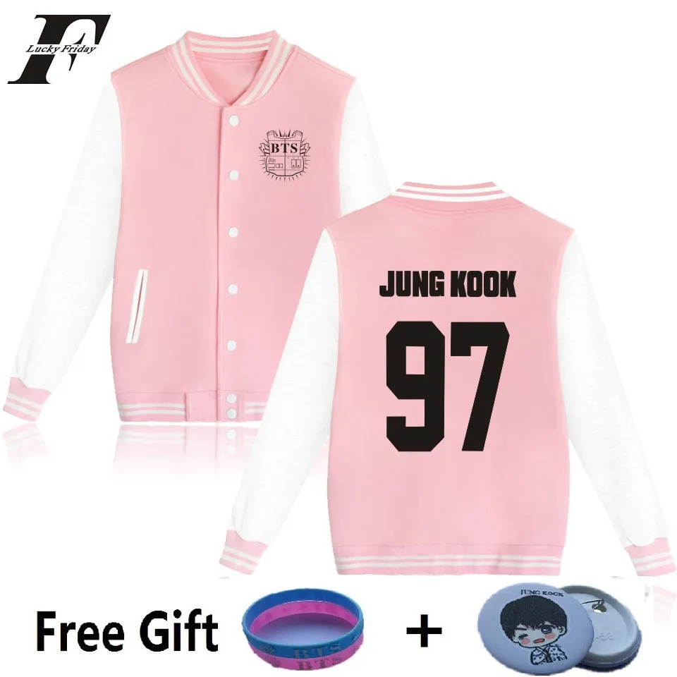 LUCKYFRIDAYF Women Kpop BTS Bangtan Boys Baseball Uniform Jungkook Jhope Jin Jimin V Suga Long Sleeve Jacket Casual Sweatshirt