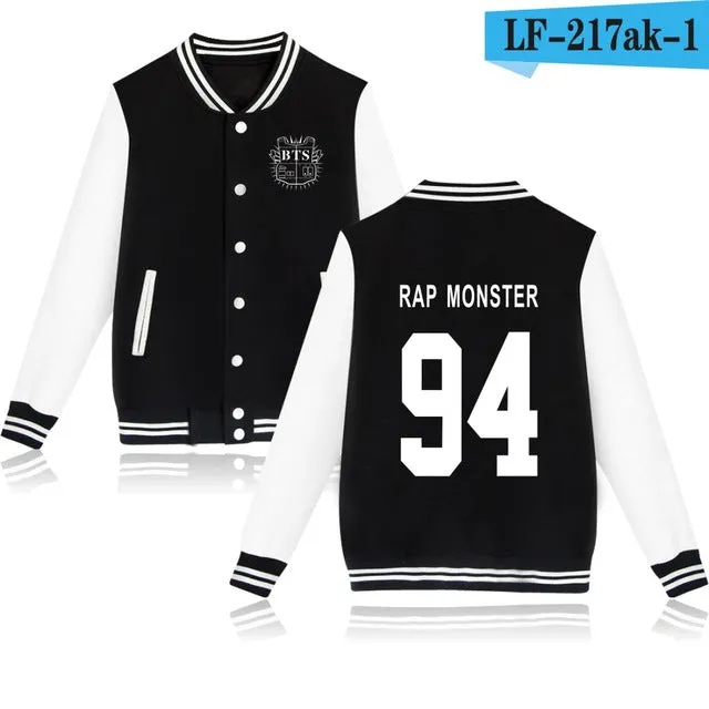 LUCKYFRIDAYF Women Kpop BTS Bangtan Boys Baseball Uniform Jungkook Jhope Jin Jimin V Suga Long Sleeve Jacket Casual Sweatshirt