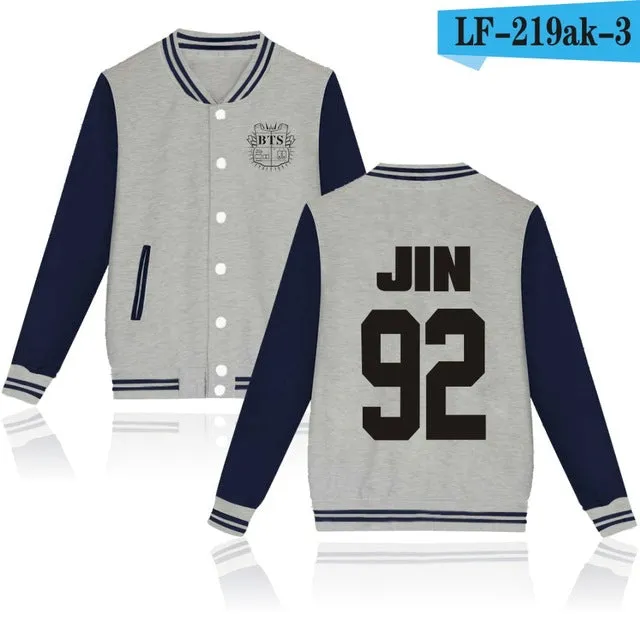 LUCKYFRIDAYF Women Kpop BTS Bangtan Boys Baseball Uniform Jungkook Jhope Jin Jimin V Suga Long Sleeve Jacket Casual Sweatshirt