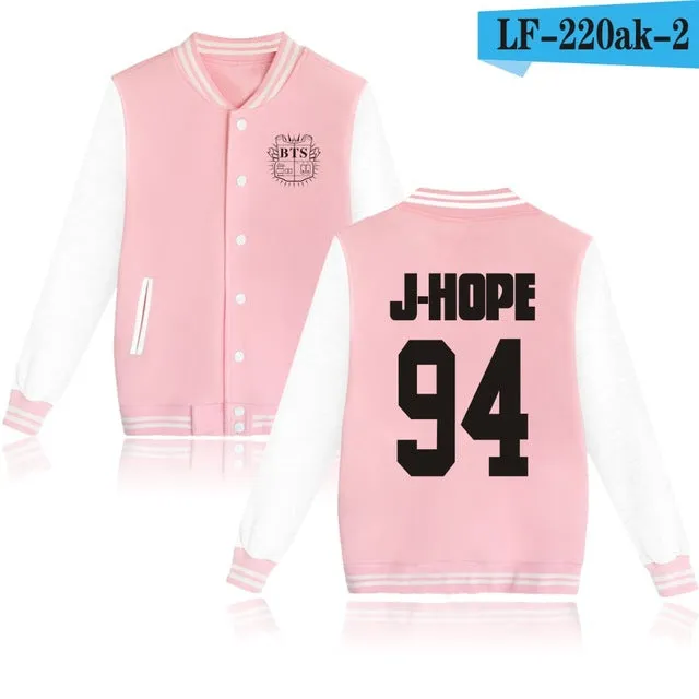 LUCKYFRIDAYF Women Kpop BTS Bangtan Boys Baseball Uniform Jungkook Jhope Jin Jimin V Suga Long Sleeve Jacket Casual Sweatshirt