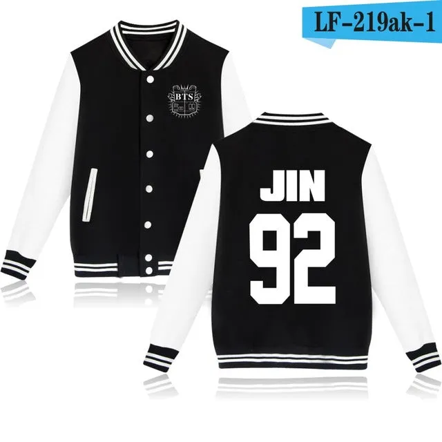 LUCKYFRIDAYF Women Kpop BTS Bangtan Boys Baseball Uniform Jungkook Jhope Jin Jimin V Suga Long Sleeve Jacket Casual Sweatshirt