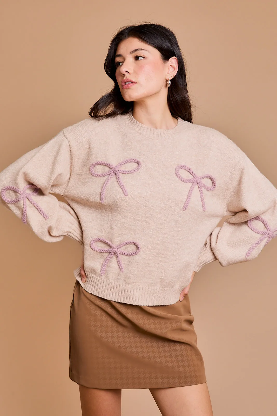 Mauve Stitched Bow Sweater