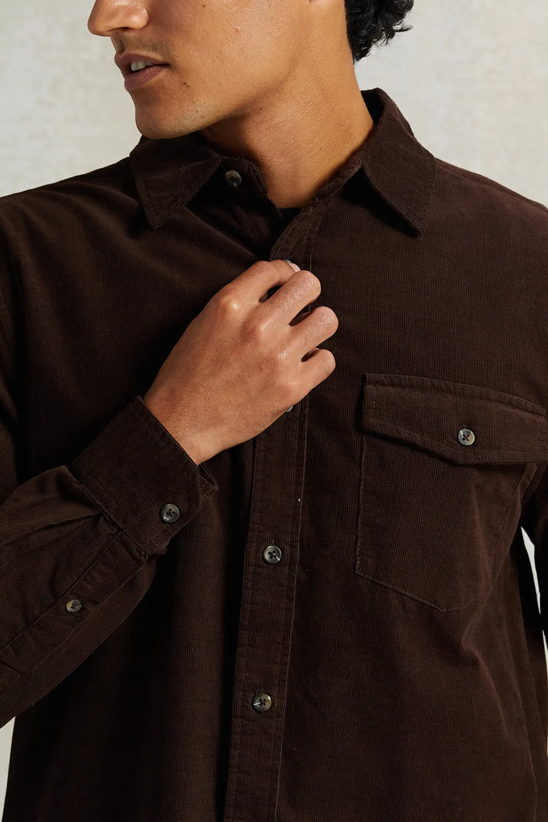 Men Brown Fine Corduroy Shirt