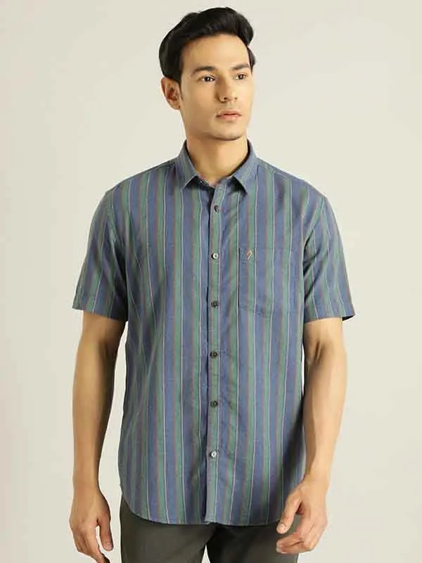 Men Striped Half Sleeve Cotton Shirt