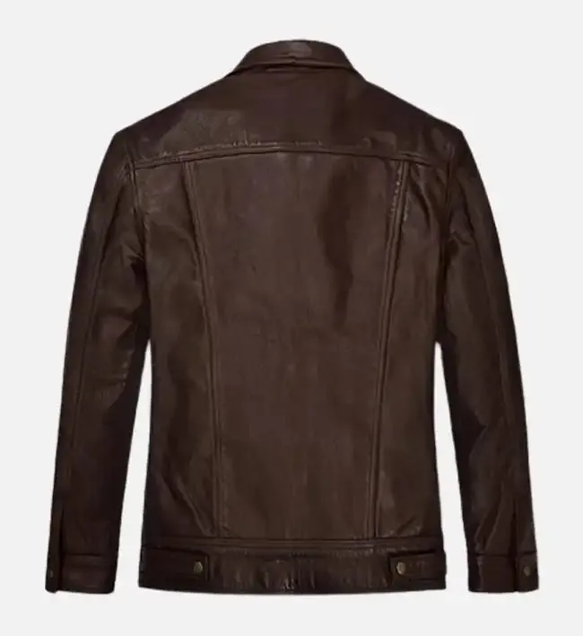 Men's Chocolate  Brown Trucker Leather Jacket