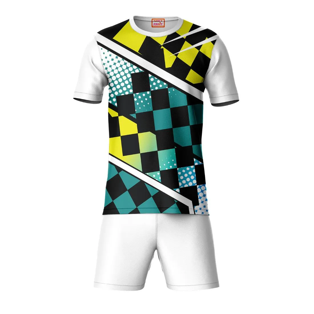 Next Print Round neck jersey white with shorts NPTS182