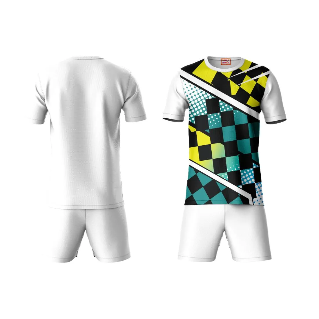 Next Print Round neck jersey white with shorts NPTS182