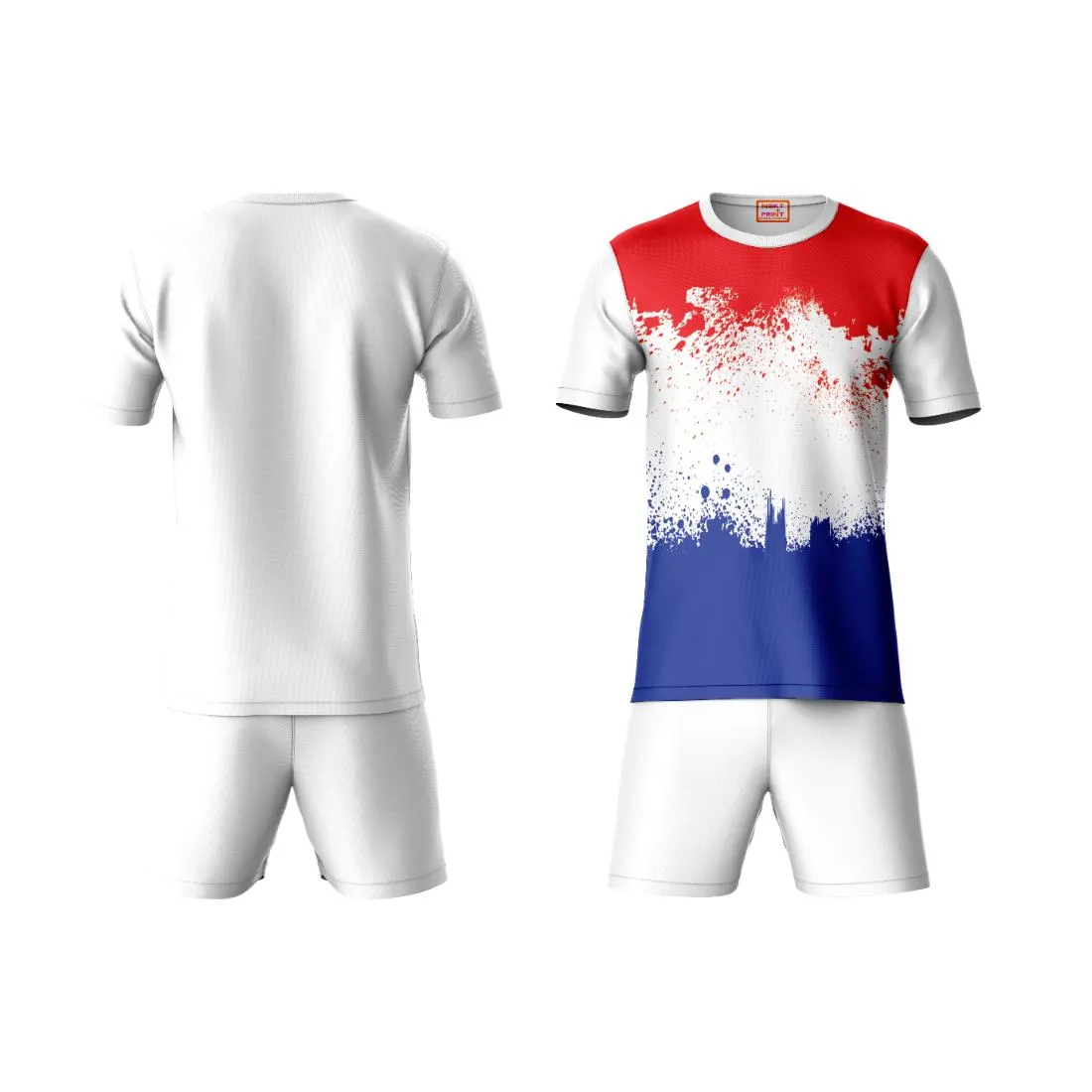 Next Print Round neck jersey white with shorts NPTS197