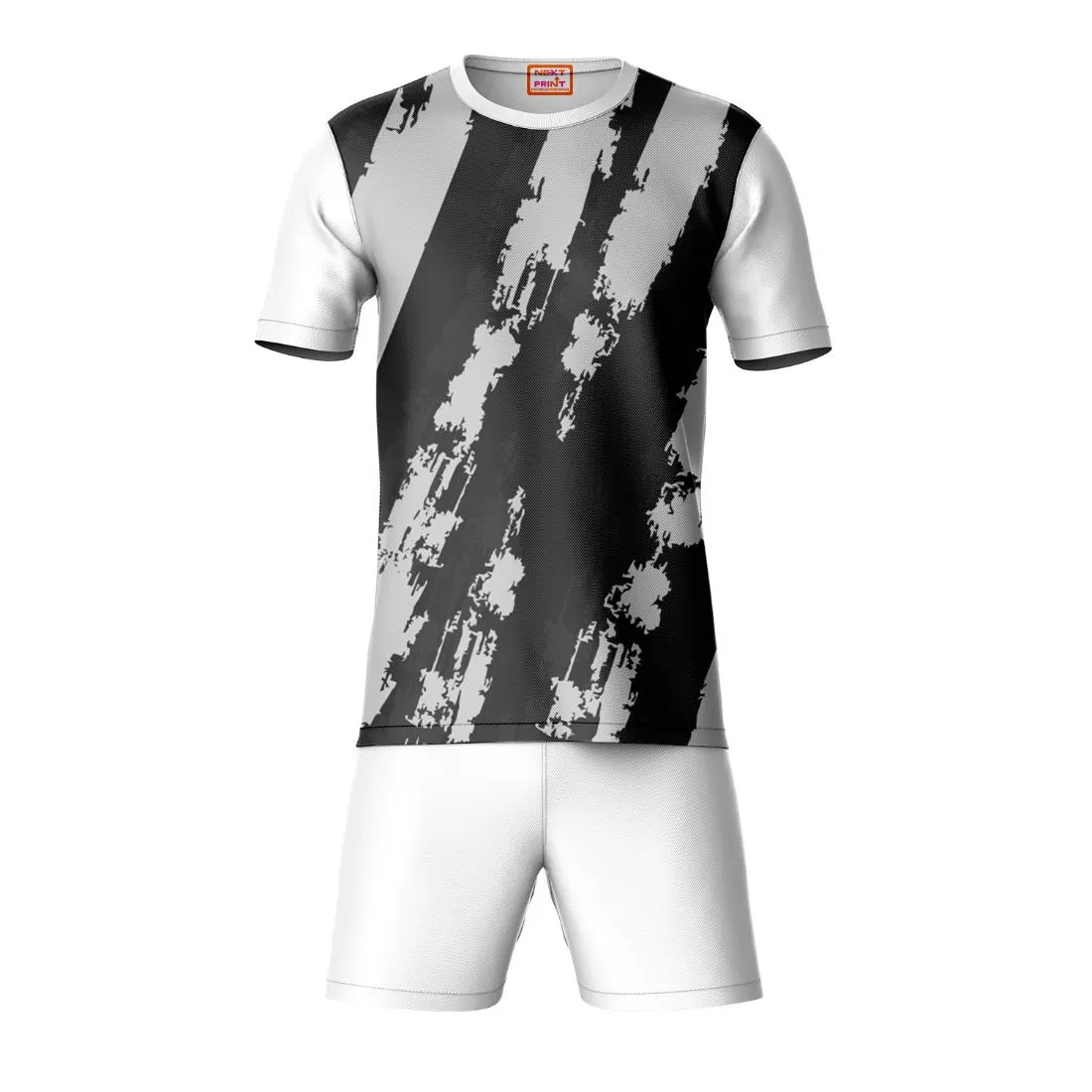 Next Print Round neck jersey white with shorts NPTS43