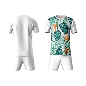 Next Print Round neck jersey white with shorts NPTS59